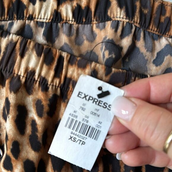 Express Leopard Print Strapless Tie Waisted Black Bottom Pockets Jumpsuit XS Nwt - Picture 5 of 5
